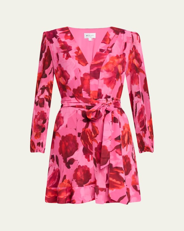 Liv Pleated Floral-Print Mini Dress